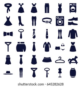 Dress icons set. set of 36 dress filled icons such as woman boot, dress, mannequin, man shoe, sweater, tie, woman pants, skirt, belt, bow tie, hat, hanger, swimsuit