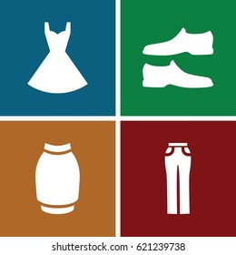 Dress icons set. set of 4 dress filled icons such as man shoe, woman pants, skirt