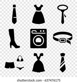 Dress icons set. set of 9 dress filled icons such as woman boot, dress, tie, belt, swimsuit