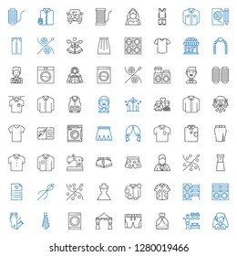 dress icons set. Collection of dress with bride, dressing room, wedding dress, shorts, wedding arch, washing machine, tie, trousers, shirt. Editable and scalable dress icons.