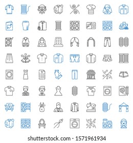 dress icons set. Collection of dress with bride, washing machine, sewing, dressing table, shirt, wedding arch, thread, sewing machine, groom. Editable and scalable dress icons.