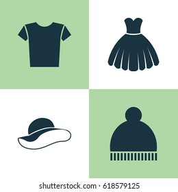 Dress Icons Set. Collection Of Elegant Headgear, Beanie, Casual And Other Elements. Also Includes Symbols Such As Pompom, Elegant, Sarafan.