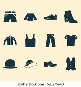 Dress Icons Set. Collection Of Female Winter Shoes, Cardigan, Elegance And Other Elements. Also Includes Symbols Such As Pants, Casual, Fedora.