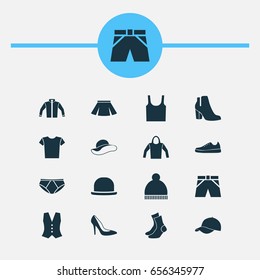Dress Icons Set. Collection Of Female Winter Shoes, Heel Footwear, Trilby And Other Elements. Also Includes Symbols Such As Shoes, Waistcoat, Footwear.