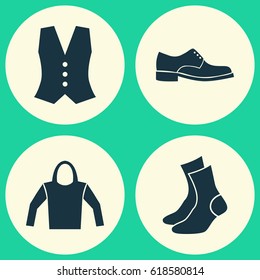 Dress Icons Set. Collection Of Half-Hose, Sweatshirt, Elegance And Other Elements. Also Includes Symbols Such As Socks, Half-Hose, Shoes.