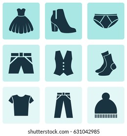 Dress Icons Set. Collection Of Half-Hose, Pants, Casual And Other Elements. Also Includes Symbols Such As Socks, Pants, Cloth.