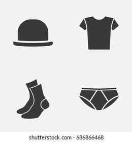 Dress Icons Set. Collection Of Half-Hose, Panama, Briefs And Other Elements. Also Includes Symbols Such As Socks, Pants, Clothes.