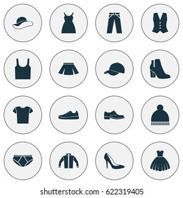 Dress Icons Set. Collection Of Heel Footwear, Elegance, Sneakers And Other Elements. Also Includes Symbols Such As Casual, Underpants, Dress.