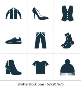 Dress Icons Set. Collection Of Pants, Casual, Cardigan And Other Elements. Also Includes Symbols Such As Socks, Pompom, Leggings.