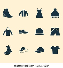 Dress Icons Set. Collection Of Sweatshirt, Casual, Cardigan And Other Elements. Also Includes Symbols Such As Sweatshirt, Socks, Cap.