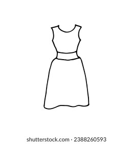 Dress, an item of women's clothing. Cloth. Doodle. Vector illustration. Hand drawn. Outline.