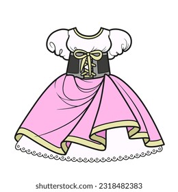 Dress with lace-up corset and fluffy skirt color variation for coloring on a white background