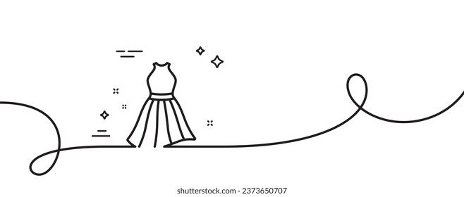 Dress line icon. Continuous one line with curl. Clothing gown sign. Women fashion outfit symbol. Dress single outline ribbon. Loop curve pattern. Vector