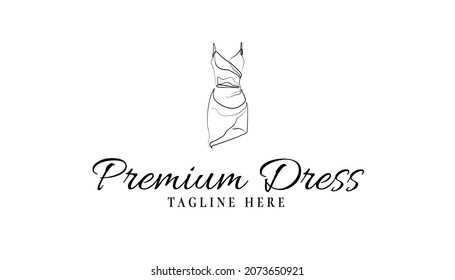 Dress Logo Design Template Element. Women Fashion Store Brand Identity. Feminine Dress Logo Vector Design. Aesthetic Dress Line Art Illustration. Minimal And Modern Fashion Logo Inspiration.