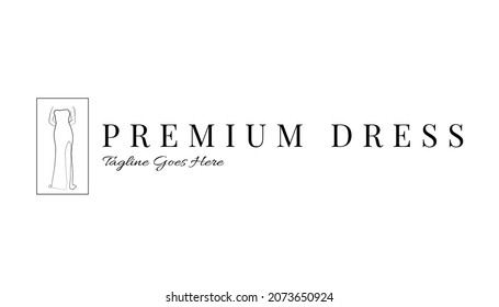 Dress logo design template element. Women fashion store brand identity. Feminine dress logo vector design. Aesthetic dress line art illustration. Minimal and modern fashion logo inspiration.