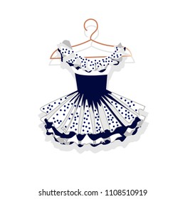 Dress with a lush skirt on the hanger. Vector illustration.