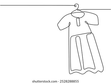 dress on hanger continuous line drawing. Beauty and fashion concept. Vector illustration minimalist isolated on white background.