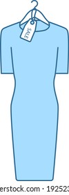 Dress On Hanger With Sale Tag Icon. Thin Line With Blue Fill Design. Vector Illustration.