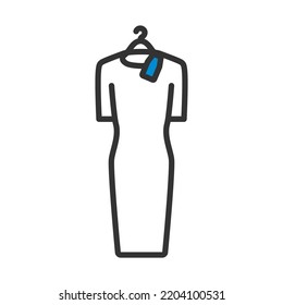 Dress On Hanger With Sale Tag Icon. Editable Bold Outline With Color Fill Design. Vector Illustration.