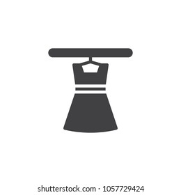 Dress on hanger vector icon. filled flat sign for mobile concept and web design. Women's fashion simple solid icon. Wardrobe symbol, logo illustration. Pixel perfect vector graphics
