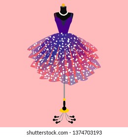 Dress on mannequin. Ball gown on mannequin. Fashion Illustration isolated on pink background.