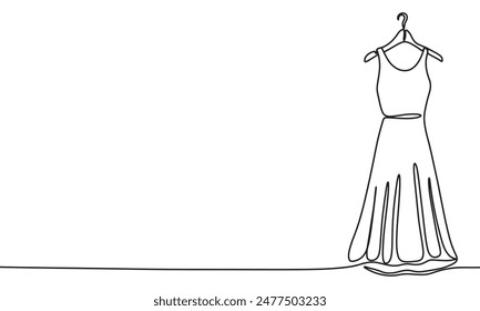 Dress one line continuous. Dress line art. Hand drawn vector art