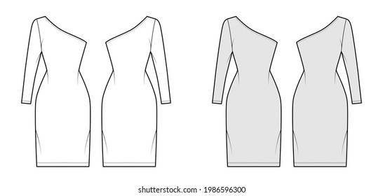 Dress One Shoulder Technical Fashion Illustration Stock Vector (Royalty ...