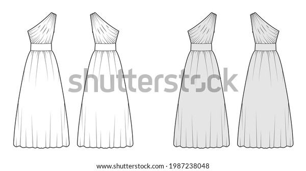Dress One Shoulder Technical Fashion Illustration Stock Vector (Royalty Free) 1987238048 ...