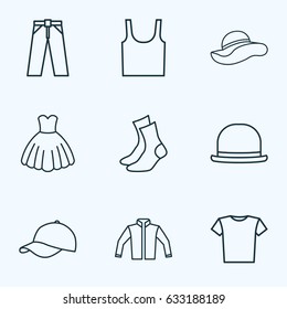 Dress Outline Icons Set. Collection Of Dress, Singlet, Blouse And Other Elements. Also Includes Symbols Such As Tunic, Singlet, Napper.