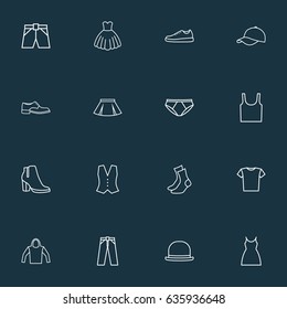 Dress Outline Icons Set. Collection Of Hat, Pants, Gumshoes And Other Elements. Also Includes Symbols Such As Hat, Sox, Underpants.