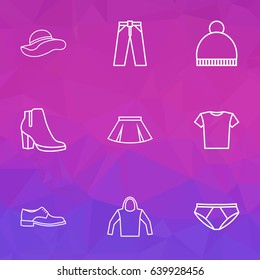 Dress Outline Icons Set. Collection Of Pants, Boots, Underpants And Other Elements. Also Includes Symbols Such As Shirt, Underpants, Headgear.