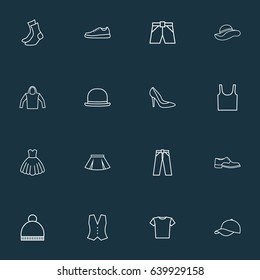 Dress Outline Icons Set. Collection Of Pompom, Briefs, Singlet And Other Elements. Also Includes Symbols Such As Shoes, Pompom, Panties.