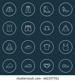 Dress Outline Icons Set. Collection Of Singlet, Blouse, Cardigan And Other Elements. Also Includes Symbols Such As Tunic, Shirt, Woman.