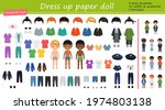 Dress up paper doll. Big set of professional, national and casual clothes for boys. Cartoon flat style. Vector illustration
