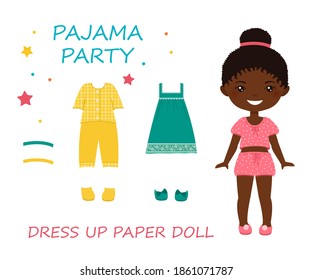 Dress up paper doll. Cute chibi girl character in pajamas for pajama party. Flat cartoon style. Vector illustration