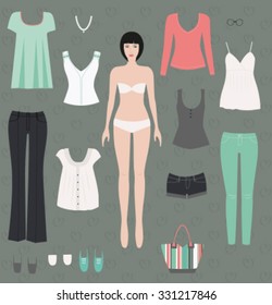 Dress up paper doll ready for cut and play. Vector