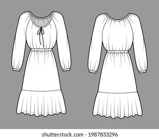 Dress Peasant Technical Fashion Illustration Long Stock Vector (Royalty ...