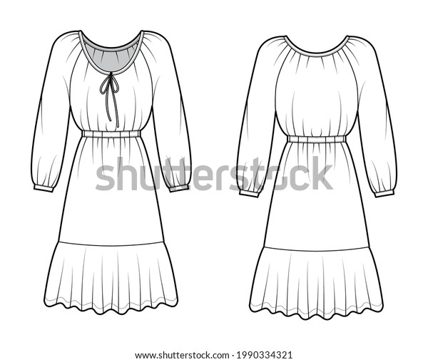 Dress Peasant Technical Fashion Illustration Long Stock Vector (Royalty ...