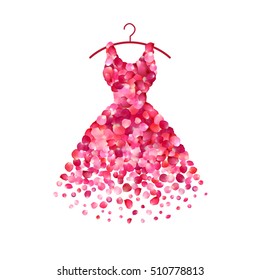 Dress of pink rose petals. Vector icon