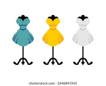 Dress pixel art set. 8 bit Beautiful womens sarafan on Mannequin.