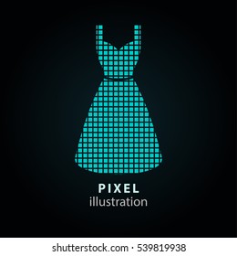 Dress - pixel icon. Vector Illustration. Design logo element. Isolated on black background. It is easy to change to any color.