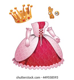 Dress and Princess crown isolated on a white background. Vector illustration.