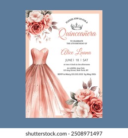 Vestido Quinceanera Invitación de Oro Rosa