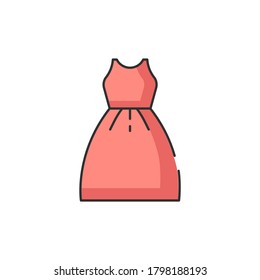 Dress red RGB color icon. Woman clothes. Online fashion store. Boutique to buy female garment. Luxury evening apparel for girl. Cocktail dress model for prom. Isolated vector illustration