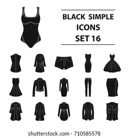 Dress, sarafan, coats of women's clothing. Women's clothing set collection icons in black style vector symbol stock illustration web.