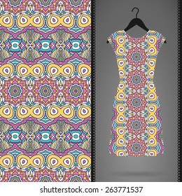 Dress with Seamless pattern. Vintage decorative elements. Hand drawn background. Islam, Arabic, Indian, ottoman motifs. Perfect for printing on fabric or paper.