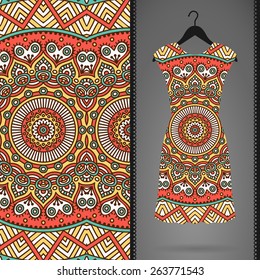 Dress with Seamless pattern. Vintage decorative elements. Hand drawn background. Islam, Arabic, Indian, ottoman motifs. Perfect for printing on fabric or paper.