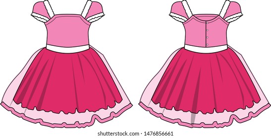 dress set for girl vector template pattern