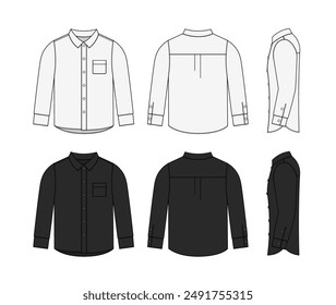 Dress shirt (button up shirt) vector template illustration set
