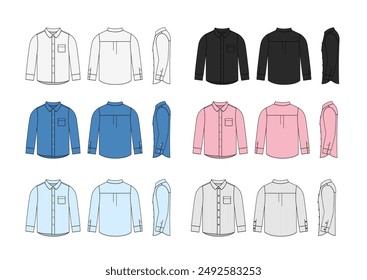 Dress shirt (button up shirt) vector template illustration set